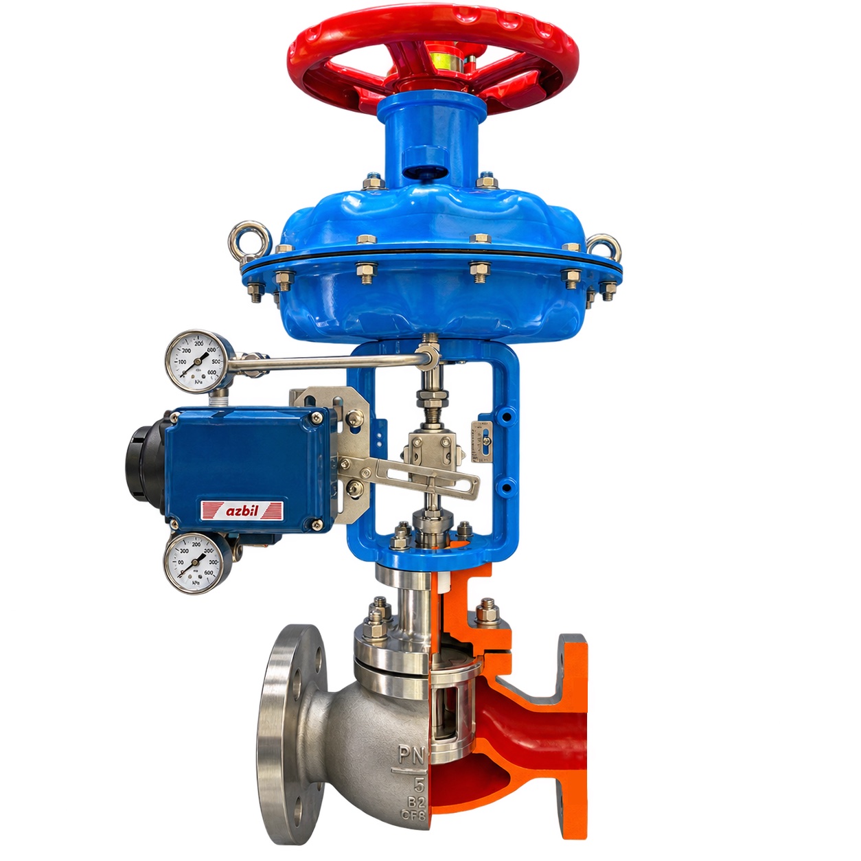 Pneumatic steam control valve with diaphragm actuator and positioner for modulating steam service